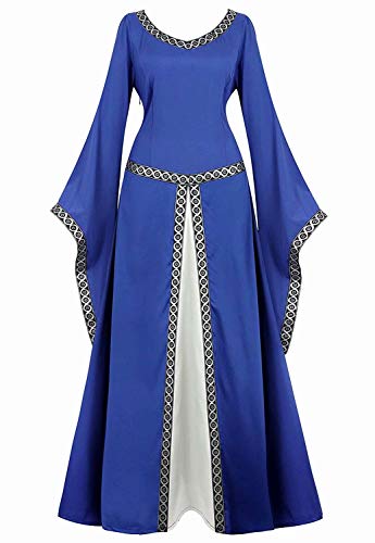 Josamogre Mittelalter Kleid Kleidung mit Trompetenärmel Party Kostüm bodenlang Vintage Retro Renaissance Costume Cosplay Damen Rot blau 3XL von Josamogre