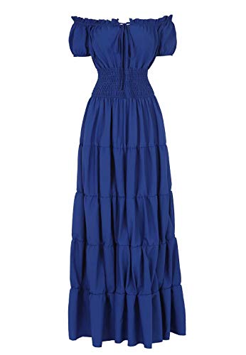 Josamogre Renaissance Mittelalter Kleid Damen Sommerkleid Kurzarm mit trompetenärmel Party Kostüm bodenlang Vintage Retro Costume Cosplay Rot Blau 2XL von Josamogre