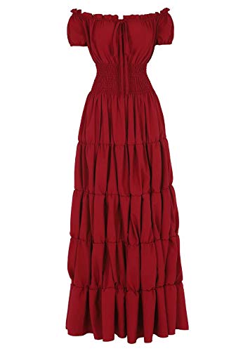 Josamogre Renaissance Mittelalter Kleid Damen Sommerkleid Kurzarm mit trompetenärmel Party Kostüm bodenlang Vintage Retro Costume Cosplay Rot L von Josamogre