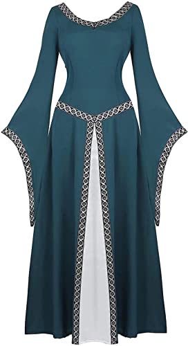 Josamogre Mittelalter Kleid Renaissance mit Trompetenärmel mittelalterkleidung Party Kostüm bodenlang Vintage Retro Costume Cosplay Damen dunkelgrün 2XL von Josamogre