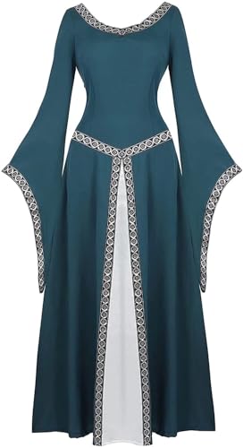Josamogre Mittelalter Kleid Renaissance mit Trompetenärmel mittelalterkleidung Party Kostüm bodenlang Vintage Retro Costume Cosplay Damen dunkelgrün S von Josamogre