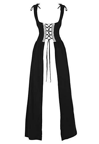 Josamogre Mittelalter Kleid mit Trompetenärmel Party Kostüm bodenlang Vintage Retro Renaissance Costume Cosplay Damen Schwarz L von Josamogre