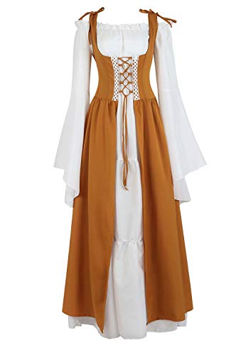 Josamogre Mittelalter Kleidung Damen Kleid Renaissance mit Trompetenärmel Party Kostüm bodenlang Vintage Retro Costume Cosplay Gelb L Josamogre Mittelalter Kleidung Damen Kleid Renaissance mit Trompetenärmel Party Kostüm bodenlang Vintage Retro Costume Cosplay Gelb L von Josamogre