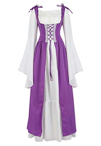 Josamogre Mittelalter Kleidung Damen Kleid Renaissance mit Trompetenärmel Party Kostüm bodenlang Vintage Retro Costume Cosplay Lila L von Josamogre