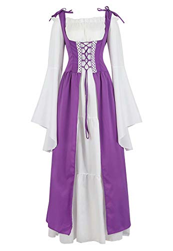 Josamogre Mittelalter Kleidung Damen Kleid Renaissance mit Trompetenärmel Party Kostüm bodenlang Vintage Retro Costume Cosplay Lila S von Josamogre