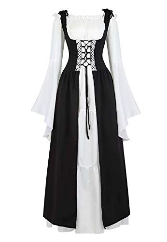 Josamogre Mittelalter Kleidung Damen Kleid Renaissance mit Trompetenärmel Party Kostüm bodenlang Vintage Retro Costume Cosplay Schwarz 3XL von Josamogre