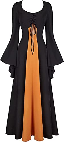 Josamogre Mittelalter Kleidung Damen Kleid Renaissance mit Trompetenärmel mittelalterkleidung Party Kostüm bodenlang Vintage Retro Costume Cosplay Schwarz L von Josamogre