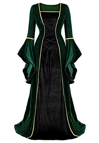 Josamogre Mittelalter Kleidung Damen samtkleid samt Kleid Renaissance viktorianischen Kostüm maxikleid Vintage Retro trompetenärmel Grau Schwarz 3XL von Josamogre