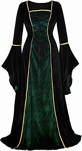 Josamogre Mittelalter Kleidung Damen samtkleid samt Kleid Renaissance viktorianischen Kostüm maxikleid Vintage Retro trompetenärmel Grau Schwarz 3XL von Josamogre