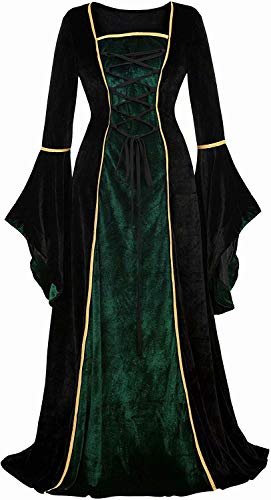 Josamogre Mittelalter Kleidung Damen samtkleid samt Kleid Renaissance viktorianischen Kostüm maxikleid Vintage Retro trompetenärmel Grau Schwarz l von Josamogre