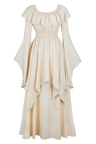 Josamogre Mittelalter Kleidung Kleid Renaissance mit Trompetenärmel mittelalterkleidung Party Kostüm bodenlang Vintage Retro Costume Cosplay Damen Aprikose L von Josamogre