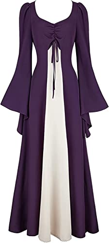 Josamogre Mittelalter kostüm Damen viktorianisches Kleid mit Trompetenärmel Party bodenlang Vintage Retro Renaissance Costume Cosplay Violett M von Josamogre