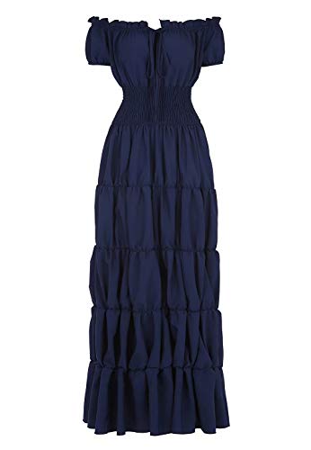 Josamogre Renaissance Mittelalter Kleid Damen Sommerkleid Kurzarm mit trompetenärmel Party Kostüm bodenlang Vintage Retro Costume Cosplay Rot Blau M von Josamogre