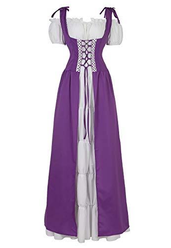 Josamogre Renaissance Mittelalter Kleid Sommerkleid Kurzarm Damen mit trompetenärmel Party Kostüm Vintage Retro Costume Cosplay bodenlang Grau 2XL von Josamogre