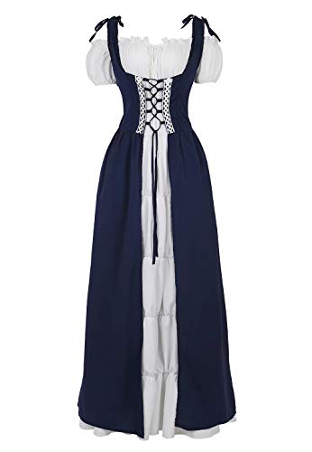 Josamogre Renaissance Mittelalter Kleid Sommerkleid Kurzarm Damen mit trompetenärmel Party Kostüm Vintage Retro Costume Cosplay bodenlang Grün S von Josamogre