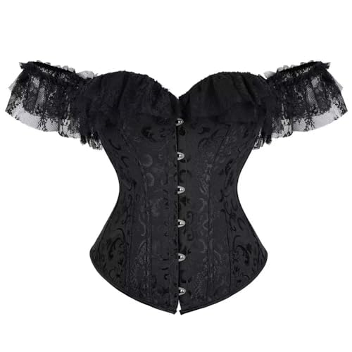 Josamogre Schwarz Korsett Damen Top Sexy Corsage Korsage Spitze Lace Ärmel Weg Von Der Schulter Vintage Black Corset M von Josamogre