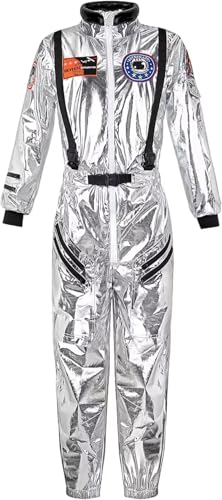 Josamogre Silbrig Astronauten Kostüm Erwachsene Damen Kostüm Astronau Anzugt Weltraum Raumfahrer Halloween Spaceman 2XL von Josamogre