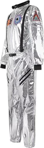 Josamogre Silbrig Astronauten Kostüm Erwachsene Herren Kostüm Astronau Anzugt Weltraum Raumfahrer Halloween Cosplay M von Josamogre