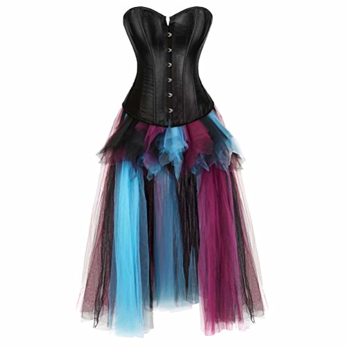 Josamogre Spitzen Corsage Korsett kleid tüllrock Lang Asymmetrie Corsagenkleid bustier Rock Halloween burlesque Blau S von Josamogre