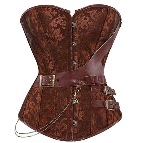 Josamogre Steampunk Corsage Korsett Gothic Bustier Leder Kunstleder überGrößen Burlesque Piraten Halloween top Braun 3XL von Josamogre