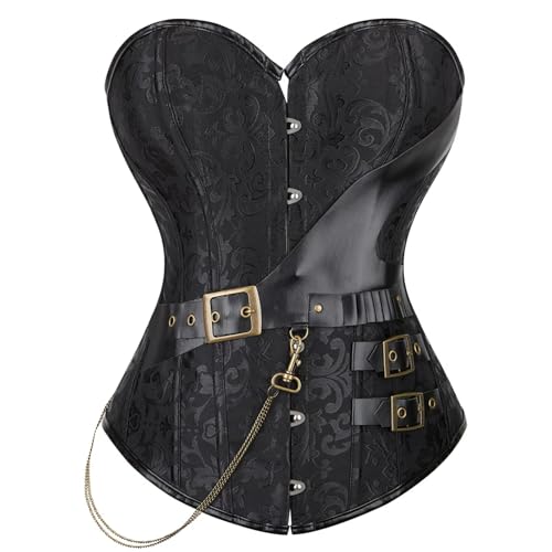 Josamogre Steampunk Corsage Korsett Gothic Bustier Leder Kunstleder überGrößen Burlesque Piraten Halloween top Schwarz L von Josamogre