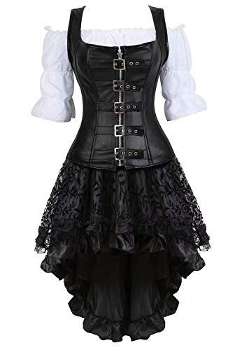 Josamogre Steampunk Corsagenkleid Leder Corsage Kostüm Reißverschluss asymmetrischer Spitzenrock und Bluse für Halloween Schwarz 4XL Josamogre Steampunk Corsagenkleid Leder Corsage Kostüm Reißverschluss asymmetrischer Spitzenrock und Bluse für Halloween Schwarz 4XL von Josamogre