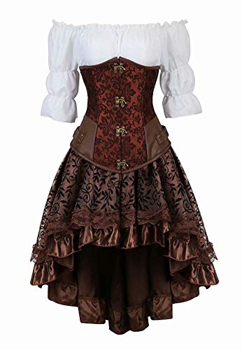 Josamogre Steampunk Corsagenkleid leder unterbrust Corsage korsett Kostüm kleider rock Bluse burlesque piraten sexy damen Braun XL von Josamogre