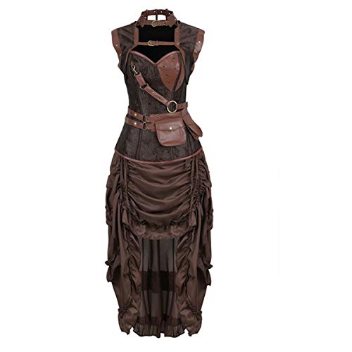 Josamogre steampunk korsett kleid Corsage korsage Corsagenkleid korsettkleid Damen sexy top set GothicBurlesque pirat Braun 3XL von Josamogre