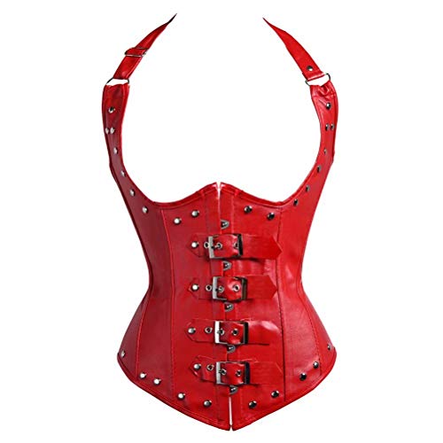 Josamogre Unterbrust Korsett Steampunk Leder Corset Corsage Kunstleder Top Reissverschluss HalbbrustSchwarz M von Josamogre