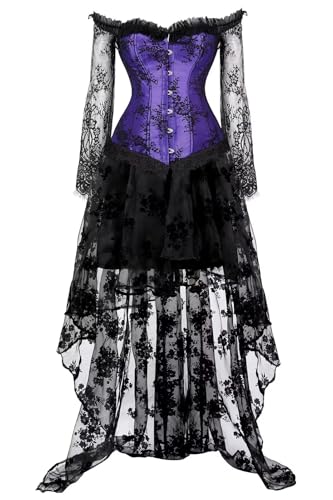 Josamogre Violett Korsett Damen Kleid Set Korsage Corsette Corset Dress Korsagenkleid Gothic Spitzen Lang Tüllrock M von Josamogre