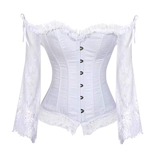 Josamogre Weißes Korsett Damen Corset Bustier Top Corsage Mit Ärmel Vintage Spitze Gothic Hochzeit S von Josamogre