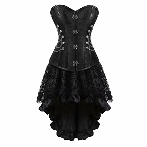 Josamogre corsagenkleid Steampunk Korsett Kleid Pirat Leder Bustier Spitze Kostüm Burlesque Damen Gothic elegant Vintage Retro Schwarz 2XL von Josamogre
