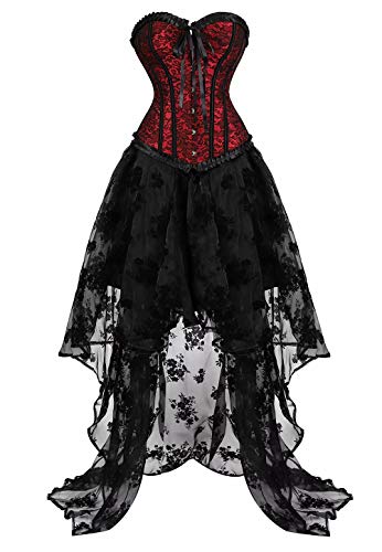 Josamogre corsagenkleid corsage set bustier korsett kleider festlich spitze lang asymmetrisch rock corsagenkleid elegant Rot Schwarz 4XL von Josamogre