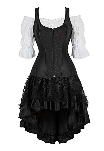 Korsett Corsagenkleid Corsage Korsage Rock Kleid Shirt 3 teilig Damen Vollbrust Bustier sexy Gothic schwarz S von Josamogre