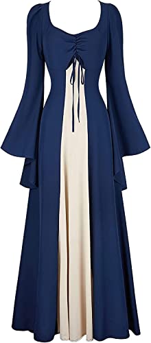 Josamogre Mittelalter Kleidung Damen große größen Kleid mit Trompetenärmel Party Kostüm bodenlang Vintage Retro Renaissance Costume Cosplay blau S von Josamogre