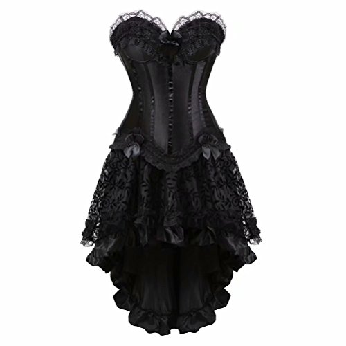 Josamogre sexy damen bustier kleid korsett spitze Vollbrust Corsagenkleid gothic rock Asymmetrie burlesque elegant große größe schwarz schwarz 6XL von Josamogre