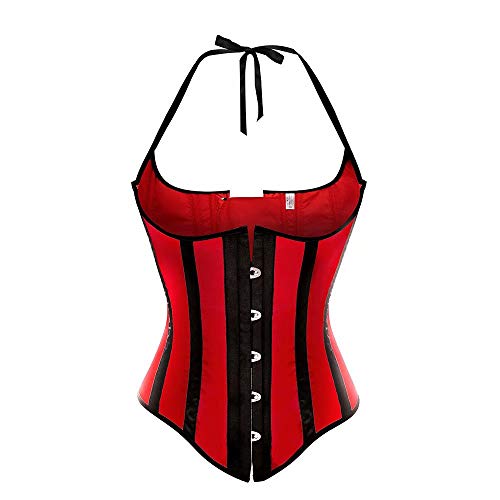 Josamogre sexy Unterbrust Corsage Korsett mit Strapshalter Streifen Vintage überGrößen Gothic Damen top Fasching Rot schwarz 5XL von Josamogre