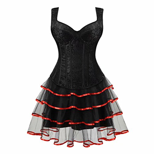 Kleid Korsett mit träger Vollbrust Bustier Rock Corsagenkleid elegant große größe Halloween Burlesque Schwarz rot M von Josamogre
