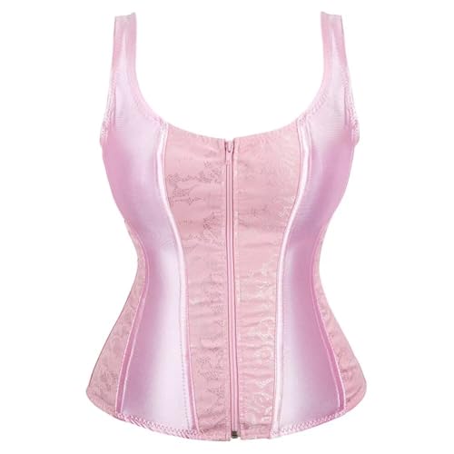 Korsett Corsage Top Damen Corset Mit Träger Elegant Hosenträger Reißverschluss Vintage Rosa M von Josamogre