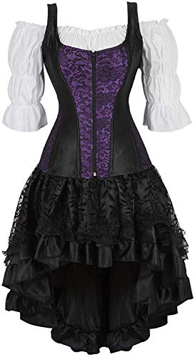 Josamogre korsett Corsagenkleid corsage korsage rock kleid Shirt 3 teilig damen vollbrust bustier sexy gothic Violett M von Josamogre