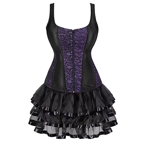 Josamogre Korsett Damen Kleider Rock Corsage Vollbrust Bustier Corset Dress Corsage Vollbrustnkleid Sexy Strapshalter Reißverschluss Gothic Vintage Violett 4XL von Josamogre