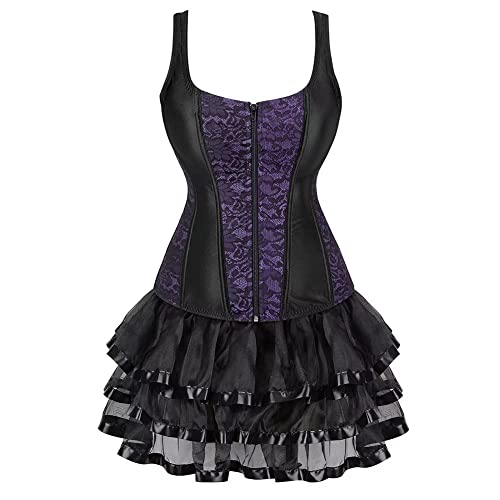 Korsett Damen Kleider Rock Corsage Vollbrust Bustier Corset Dress Corsage Vollbrustnkleid Sexy Strapshalter Reißverschluss Gothic Vintage Violett XL von Josamogre