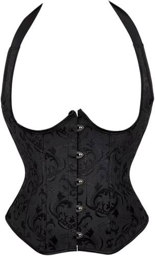 Korsett Damen Schwarz Black Unterbrust Corset Top Corsage mit Träger StrapsHalbbrust Taillenkorsett Halloween M von Josamogre