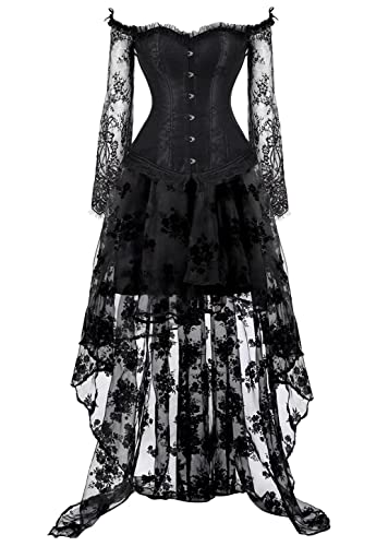 Korsett Kleid Corsage Corset Dress Gothic Bluse Trachten Shirt Mit Lang Tüllrock Schwarz L von Josamogre
