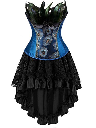 Korsett Kleid Corsage Korsage Corsagenkleid Rock pfau Feder Damen Vollbrust Bustier sexy Gothic Burlesque Blau S von Josamogre
