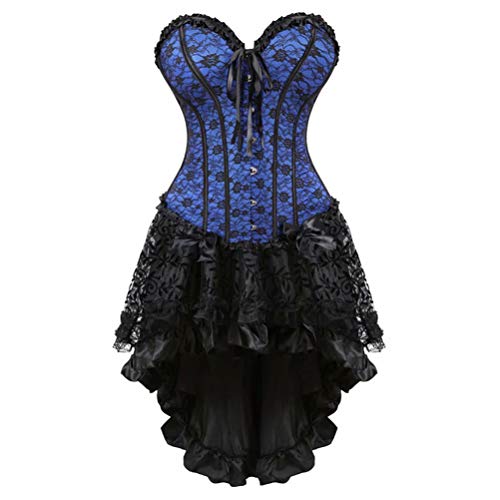 Josamogre Korsett Kleid Corsage Rock Set Corset Dress Corsagenkleid Spitzen Gothic Elegant Schwarz Blau 4XL von Josamogre