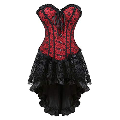 Korsett Kleid Corsage Rock Set Corset Dress Corsagenkleid Spitzen Gothic Elegant Schwarz Rot 3XL von Josamogre