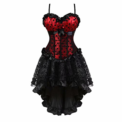 Korsett Kleid Damen Mit Träger Corsagenkleid Rock Tutu Punkt Spitze Sexy Halloween Rot Schwarz M von Josamogre