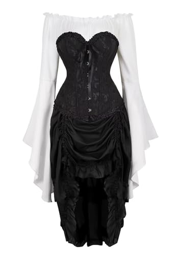 Korsett Kleid Damen Rock Set Corsett Corsage mit Spitze Vintage Korsagenkleid Kostüm Halloween Schwarz 2XL Korsett Kleid Damen Rock Set Corsett Corsage mit Spitze Vintage Korsagenkleid Kostüm Halloween Schwarz 2XL von Josamogre