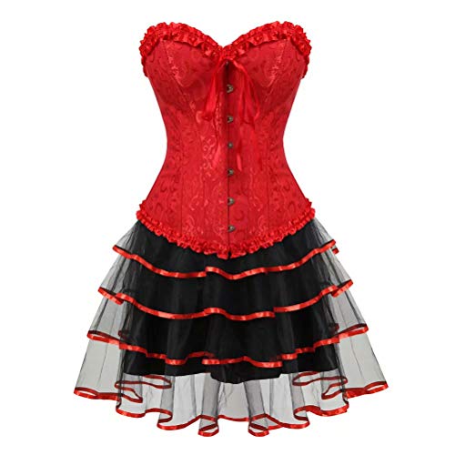 Korsett Kleid elegant Bustier Corsage überGröße Spitze Fasching Rock Burlesque Gothic Corsagenkleid Satin Rot 5XL von Josamogre
